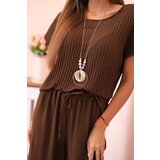 Kesi Włoski Viscose set pleated blouse + trousers brown | shoptok.hr