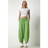  Women's Peanut Green Linen Viscose Baggy Pants with Pocket | shoptok.hr