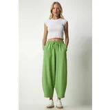 Happiness İstanbul Women's Peanut Green Linen Viscose Baggy Pants with Pocket