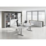 eurokraft pro anny - pisalna miza s podnožjem v obliki črke c, nastavitev višine na 650 - 850 mm, širina 1800 mm, svetlo siva | Shoptok.si