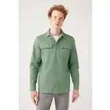 Avva Men's Green Cap and Pocket Single-coloured Comfort Fit Comfortable Cut Coat