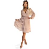 Numoco Chiffon midi dress with long sleeves and neckline | Shoptok.si