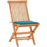 vidaXL 3-dijelni bistro set s plavim jastucima od masivne tikovine | shoptok.hr
