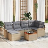  7-delni vrtni kavč set s blazinami Bež poli ratan akacija | Shoptok.si