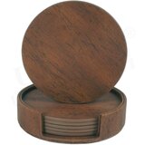 INF Komplet 6 okroglih podstavkov iz PU usnja z držali Brown, (21297396) | Shoptok.si