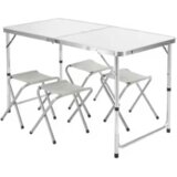  Folding Camping Table Set 4 Chairs Gray | shoptok.hr
