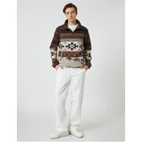 Koton Ethnic Printed Standing Neck Sweatshirt with Half Zipper
