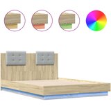 Maison Chic Posteljni okvir - Dvoposteljna postelja - Zakonska postelja z vzglavjem in LED sonoma hrast 140x190 cm, (21695119) Cene