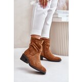 Kesi Insulated women's ankle boots with a gathered upper on a low heel Camel Zinanya | shoptok.hr