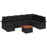 vidaXL 9-dijelni set vrtnih sofa s jastučićima crni poli ratan akacija, 2-sjedalna vrtna sofa s spremnikom i jastučićima crni poli ratan Cijene