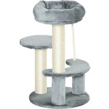 PawHut Drevo za praskanje za mačke 3 ravni s plišastimi ploščadmi Naravni sivi sisal Ф40x65cm, (20710949) | Shoptok.si