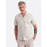 Ombre Men's short sleeve shirt with Cuban collar - cream | Shoptok.si