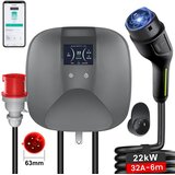JUNSUN Pametna stenska polnilna postaja 22kW (Wallbox) | CEE 32A Trifazni vtič (Rdeč) + Priključek Type 2 (6 Metrov), (5000485475) Cene