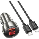 Hoco auto punjač usb a + type c sa digitalnim displejem + kabl type c na lightning pd QC3.0 3A 48W Z50 metalik sivi | ePonuda.com