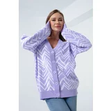 Lafaba Women's Lilac Zigzag Pattern Sweater Cardigan