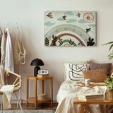  Slika - Rainbow and Sun Above - Birds in Subdued Colors Flying Among Clouds Above a Rainbow and Various Plants on a Light Backgr | shoptok.hr