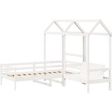  Dnevna postelja s klopjo in streho bela 80x200cm trdna borovina | Shoptok.si