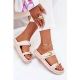 Boto Women's sandals with straps and gold buckles light beige Selana | Shoptok.si