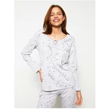 LC Waikiki Tie Collar Patterned Long Sleeve Women's Pajamas Set