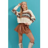 Trend Alaçatı Stili Women's Beige Crew Neck Knitwear Crop Sweater Cene