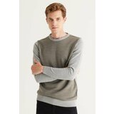 ALTINYILDIZ CLASSICS Men's Grey-Khaki Standard Fit Normal Cut, Crew Neck Patterned Knitwear Sweater. Cene