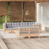 The Living Store Vrtna sedežna garnitura 8-delna s sivimi blazinami borovina - Vrtna Sedežna Garnitura, (21422269) | Shoptok.si