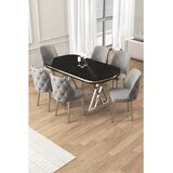 Hanah home trpezarijski set Afe, sto i 6 stolica, ploča u dekoru Sonata, hromirane noge, siva tkanina Babyface | Eponuda.com