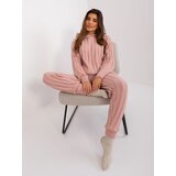 Fashion Hunters Light pink knitted set with hooded sweater Cene