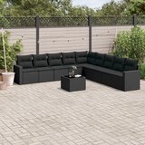  10-dijelni set vrtnih sofa s jastucima crni od poliratana Crna 65.5 x 62 x 69 cm | shoptok.hr