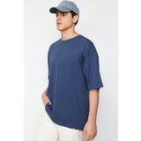 Trendyol Limited Edition Indigo Men's Oversize 100% Cotton Labeled Textured Basic Thick T-Shirt Cene