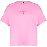 Trendyol Curve Pink Printed Oversize Knitted T-shirt Cene