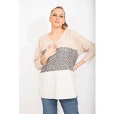 Şans Women's Plus Size Mink Casual Cut Soft Fabric Color And Pattern Combined Sweatshirt cene
