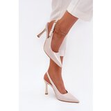 Boto Lacquered Heels With Open Back And Pointed Toes Light Beige Rivori | Shoptok.si