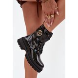 Boto Lacquered ankle boots workers women's with golden detail insulated black Fiorena | Shoptok.si