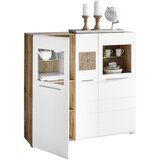 Hom`in VISOKA KOMODA, bela, barve hrasta | Shoptok.si