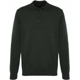 Trendyol Men's Dark Green Regular Fit Polo Neck Limited Edition Basic Knitwear Sweater.