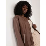 Fashion Hunters Brown cotton bomber jacket with appliqué