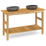Maison Chic Kopalniška omarica - Kopalniški kabinet iz tikovine z umivalnikoma rečni kamen, (21759024) | Shoptok.si