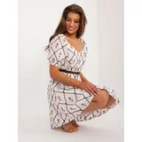 Fashion Hunters White and brown embroidered dress with belt