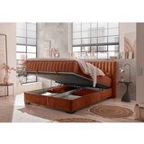 MID.YOU POSTELJA Z VZMETNICO 160 cm x 200 cm , tekstil, leseni material barve konjaka | Shoptok.si