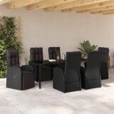 vidaXL 7-dijelni set za objedovanje u vrtu s jastučićima crni poli ratan | shoptok.hr