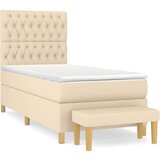 vidaXL Box spring postelja z vzmetnico krem 90x200 cm blago, (20896210) | Shoptok.si