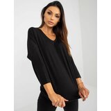 Fashion Hunters Basic black viscose blouse with 3/4 sleeves Cene