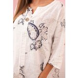 Kesi Włoski Women's cotton blouse with rolled-up sleeves and paisley pattern ecru | shoptok.hr