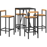  5-dijelni vrtni barski set crni od poliratana i drva bagrema Crna Dužina stola 70 cm | Shoptok.si