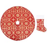 vidaXL Luksuzna podloga za božićno drvce s čarapom crvena 122 cm | shoptok.hr