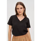 Marisse Black Cotton V-Neck T-Shirt | Shoptok.si
