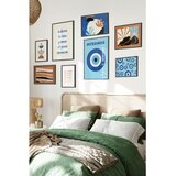 Wallxpert set od 8 uramljenih slika Çgs-027, plavi i narandžasti mediteranski motivi – mykonos oko, talasi, apstraktni oblici i citat, crni ram | Eponuda.com