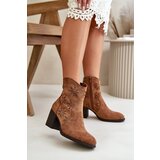 Kesi Ankle boots with openwork upper on a heel, made of eco suede, brown Nevishiia Cene