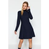 Trendyol Navy Blue A-Line with Stitching Detail/A bell-shaped Stand-Up Collar Thessaloniki/Knitwear Look Knitted Dress Cene